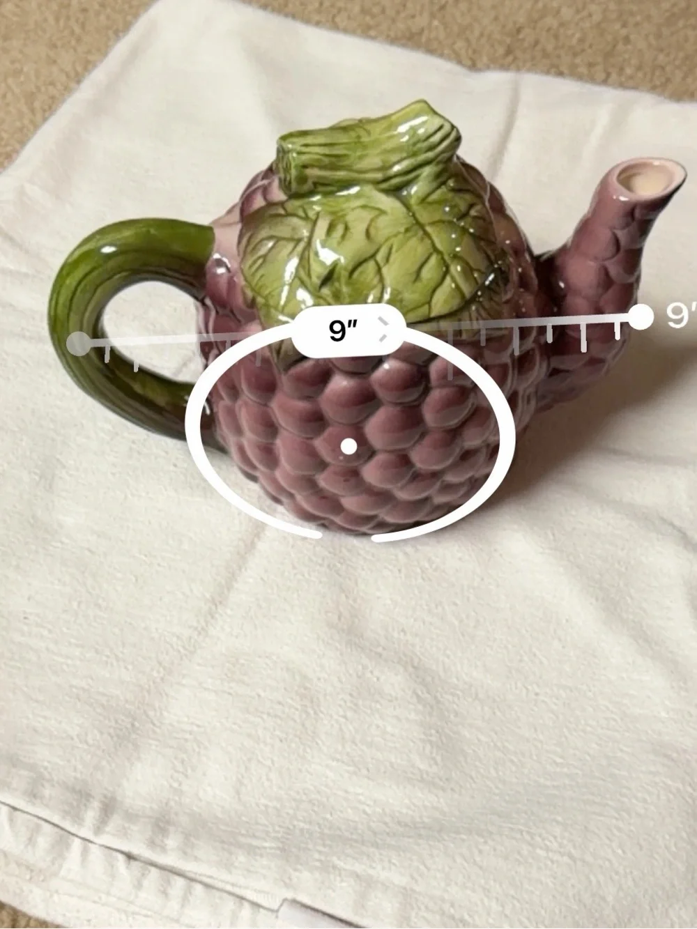 Vintage 90s Grapes Ceramic teapot Cottagecore Farmhouse Fruit kitchen cottage